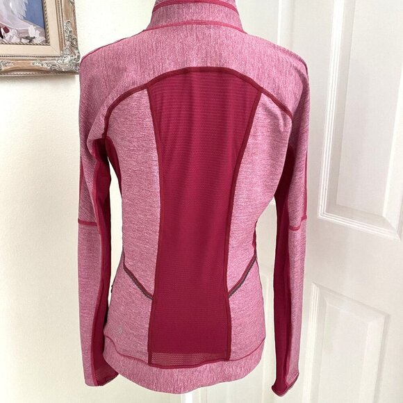 Lululemon Heather Pink Red Mesh Athletic Long Sleeve 1/4 Zip Top Size 10 - Picture 6 of 11